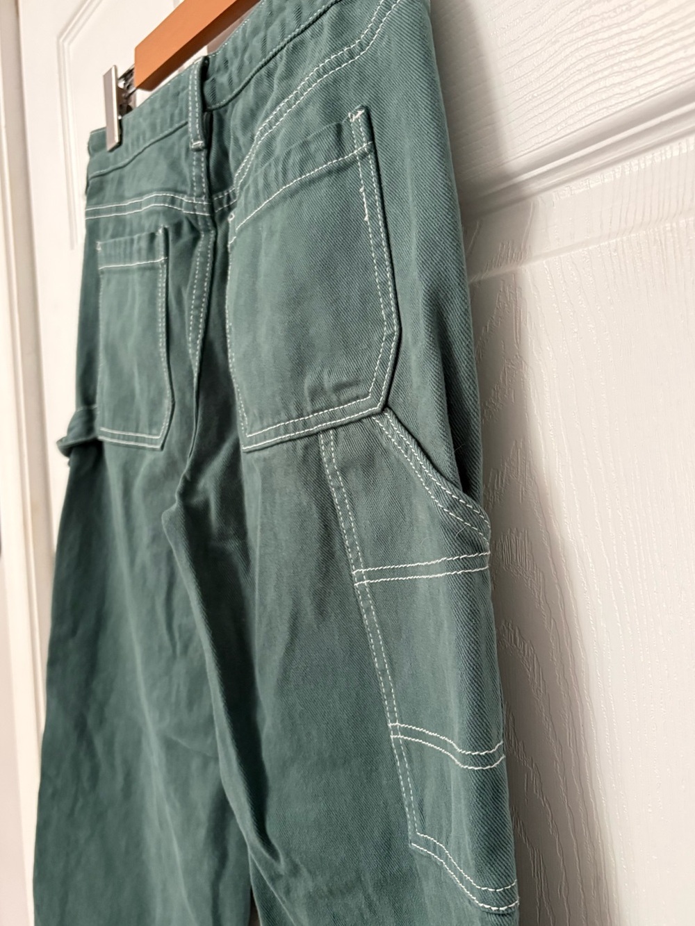 PacSun Low Rise Carpenter Pants Size 26 Green Contrast Stitch - Picture 3 of 8